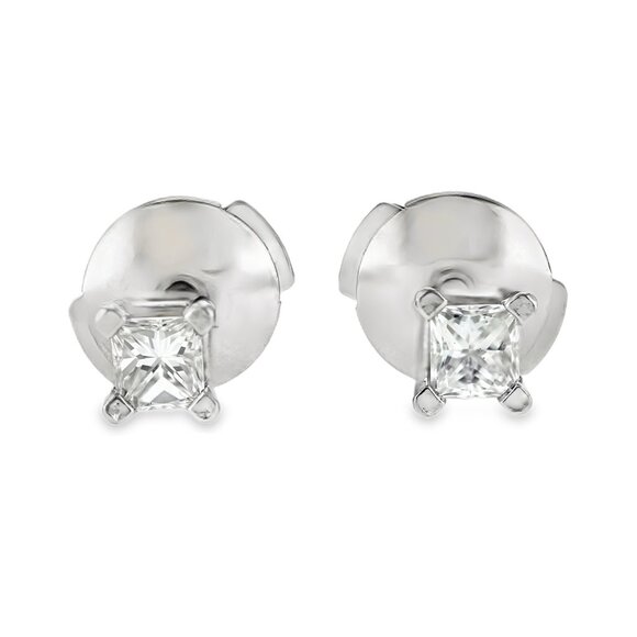 0.26 CT Natural Princess Cut Diamond 14K Gold White Stud Earrings